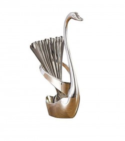 Spoon Set With Swan Stand – Gold
